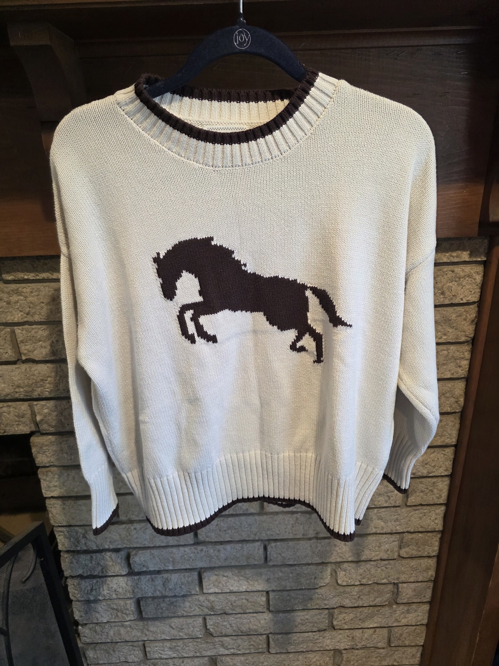 Soho & Stella Cream Crewneck Sweater with Brown Horse Motif - Picture 2 of 6